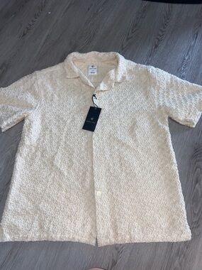 Men's Short-Sleeve Textured Button-Down Shirt - Cream